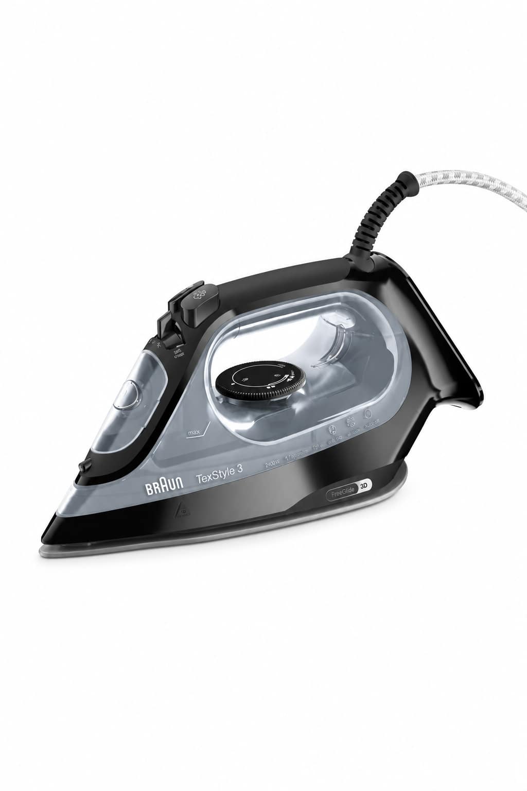 2e699d31-a41b-4003-8472-6ffefa9eb573.png مكواة بخار Braun TexStyle 3 SI3055BK بقدرة 2400 واط وتقنية FreeGlide 3D - الصورة 1