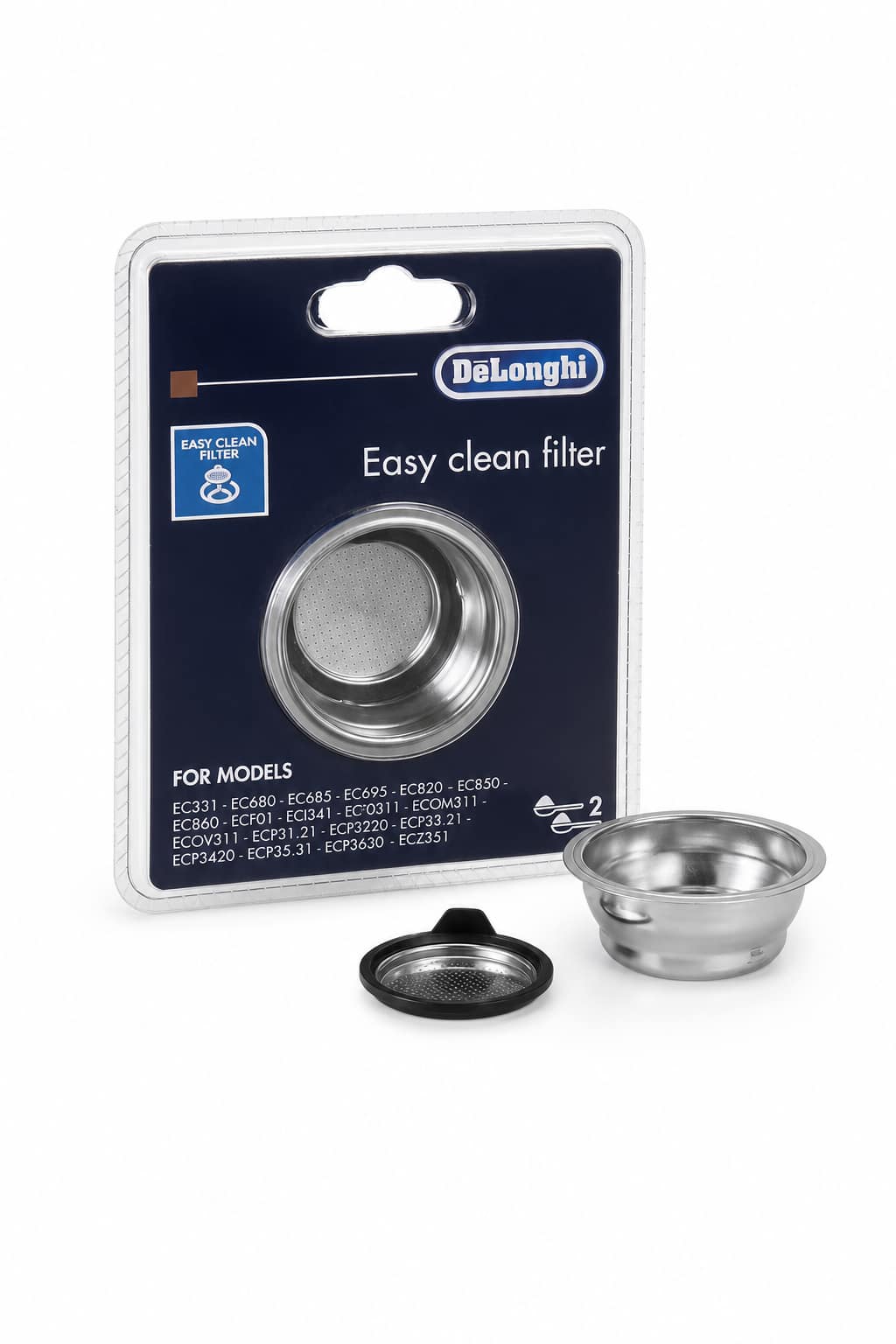 42e79fe9-6162-4a61-9d2a-027805c6c97b.png فلتر قهوة De'Longhi EasyClean لكوبين من الستانلس ستيل DLSC401 - الصورة 1