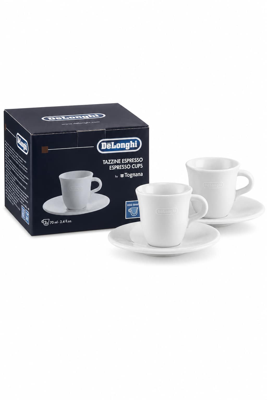 da27a83d-470d-40a1-bbbf-213220200f41.png طقم فناجين إسبرسو De'Longhi DLSC308 من البورسلين الأبيض بسعة 70 مل مع صحون - الصورة 1