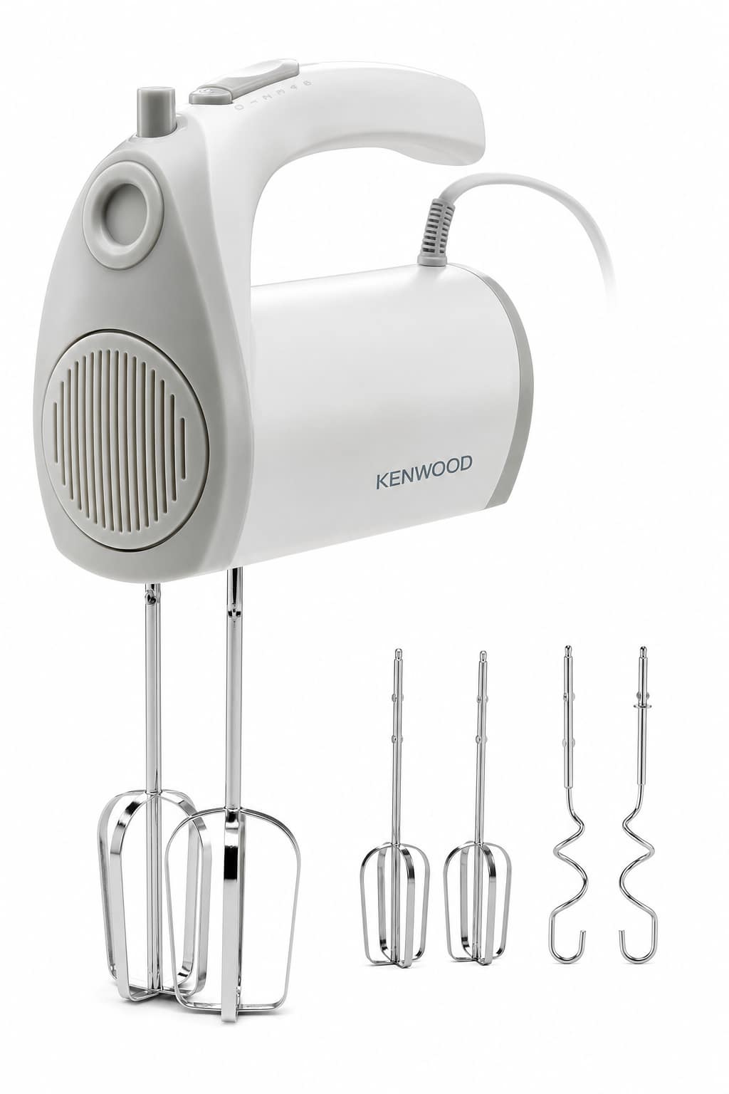 e0e48fef-9e64-4949-a9fa-dbce2e5e1663.png مضرب يدوي كهربائي Kenwood HMP20.000WH بقدرة 300 واط و5 سرعات مع توربو - أبيض - الصورة 1