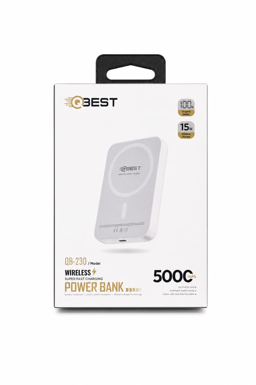 05b41029-ea21-492c-b0d0-9edbfa814f11.png باور بانك لاسلكي QBest 5000mAh بقدرة 15W QB230 - الصورة 1