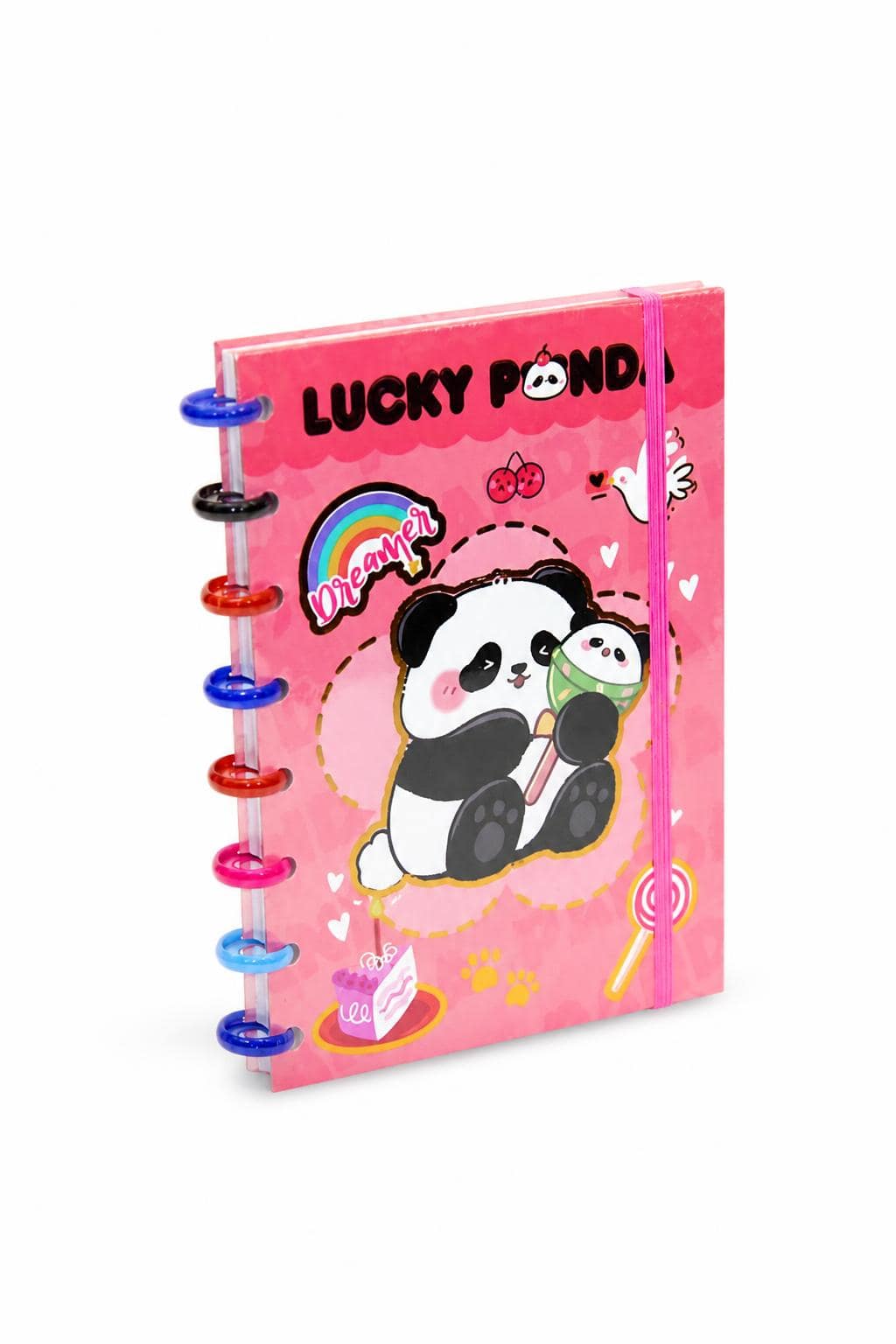 0e62a430-cadc-4f35-9018-cfc92a319851.jpg دفتر ذكريات Lucky Panda بسلك ملون ومطاطة - موديل 14188 - الصورة 1