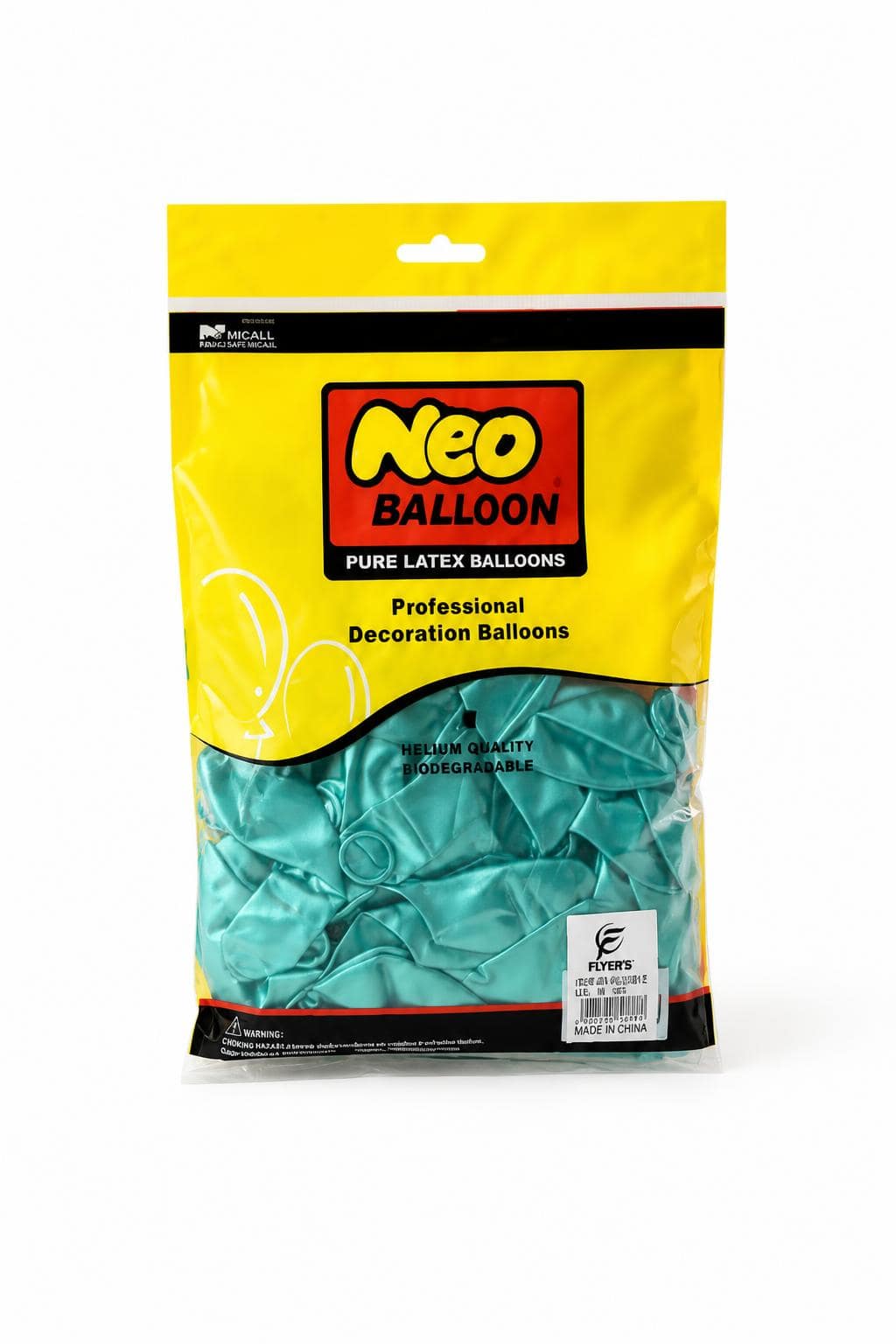 16352ee5-140e-4284-a951-bda36fb1c8ff.jpg كيس بوالين Neo BALLOON لاتكس تركواز 50 بالون - 14656 - الصورة 1
