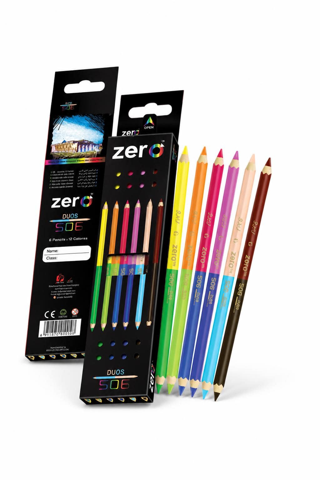 1d6e787b-6a88-4de7-9fea-0435ef203947.jpg علبة ألوان خشبية zero DUOS 506 بطرفين 12 لون - الصورة 1