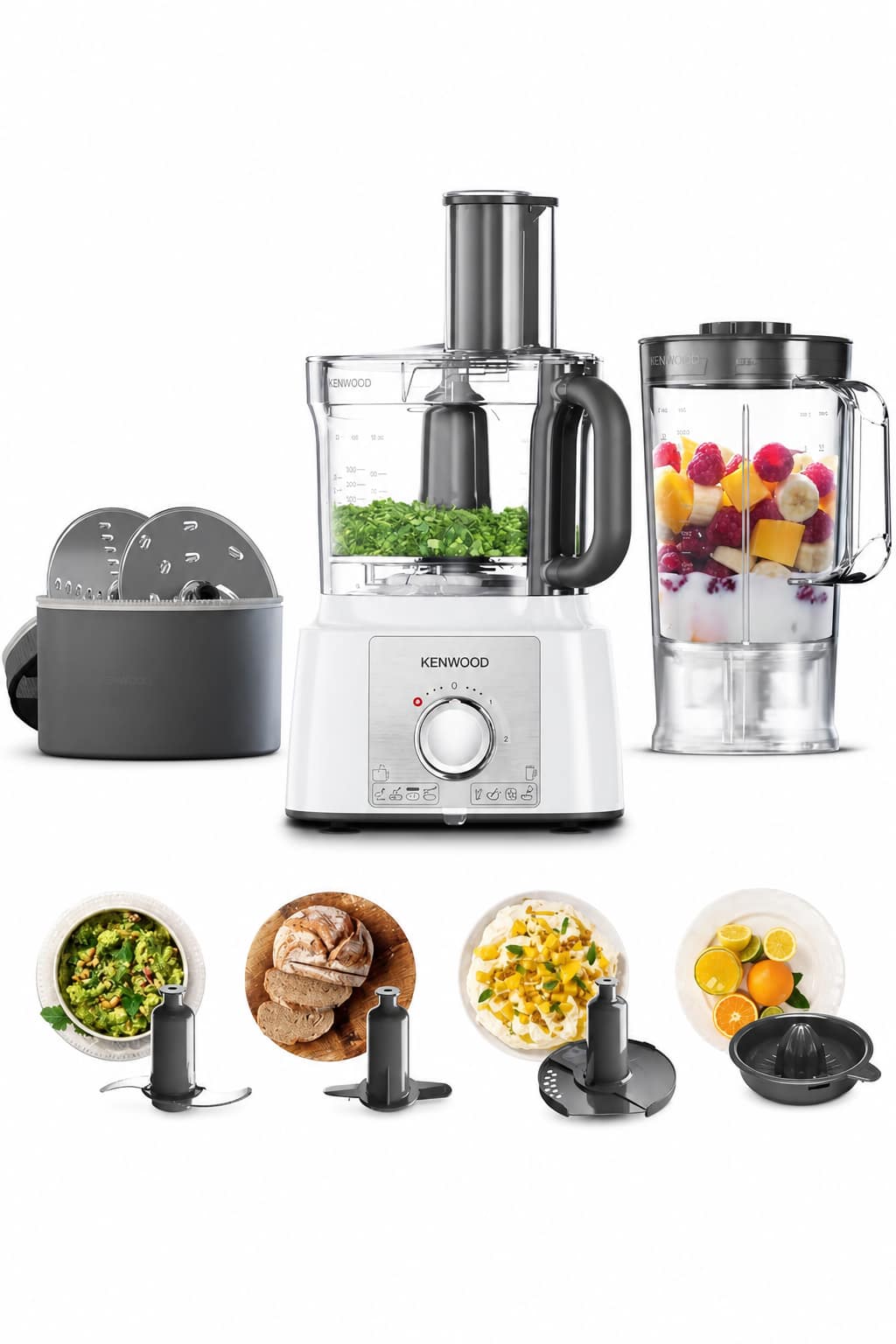 23073f10-93fe-4420-8764-253e52e2b70b.png محضر طعام Kenwood FDP65.450WH بقدرة 1000 واط وسعة وعاء 3 لتر - الصورة 1