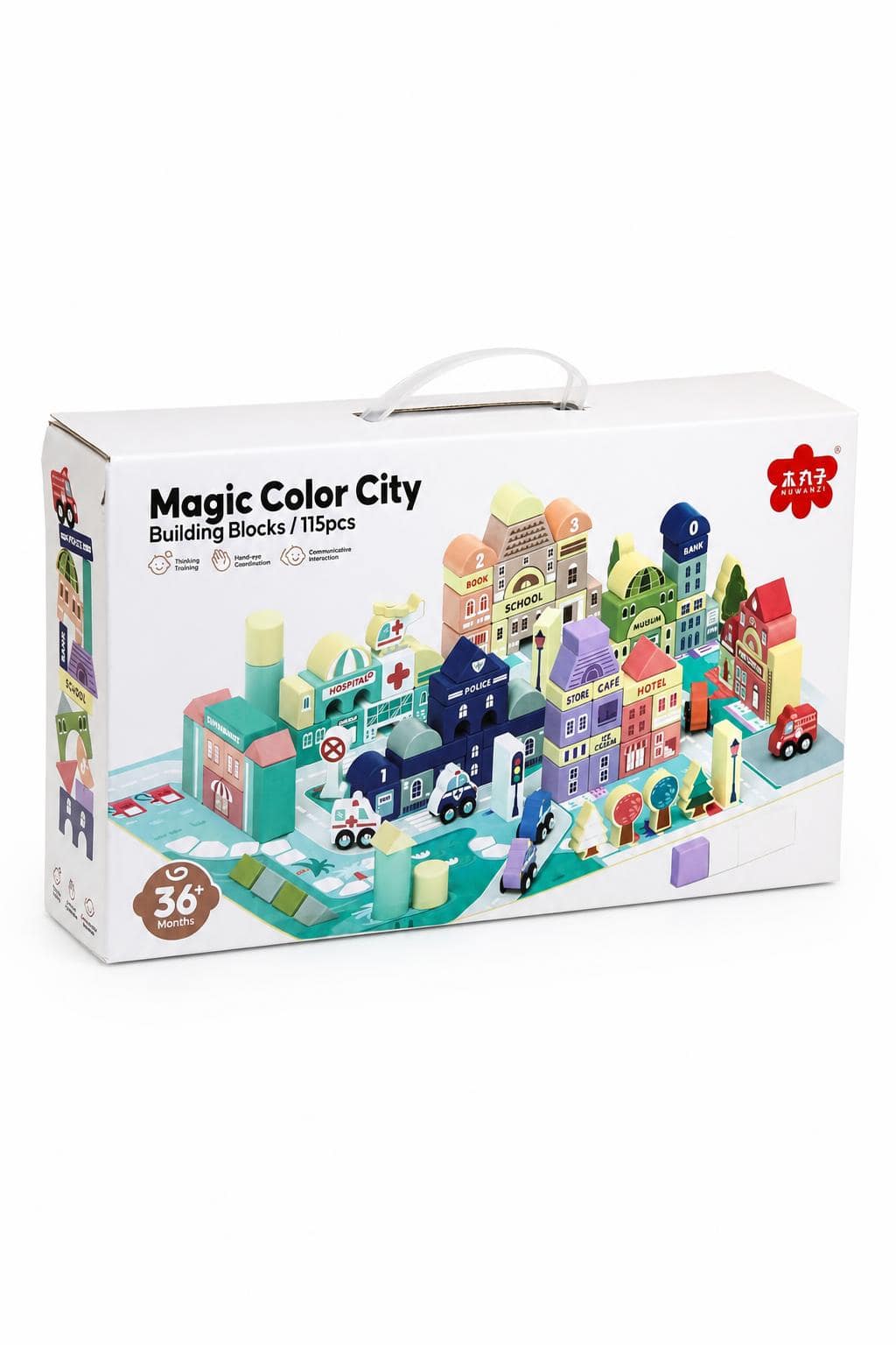 250aa6e3-77bc-4b9a-b3e4-3bc8ebca3885.jpg مكعبات خشبية MUWANZI Magic Color City 115 قطعة 36+ شهر - 15773 - الصورة 1