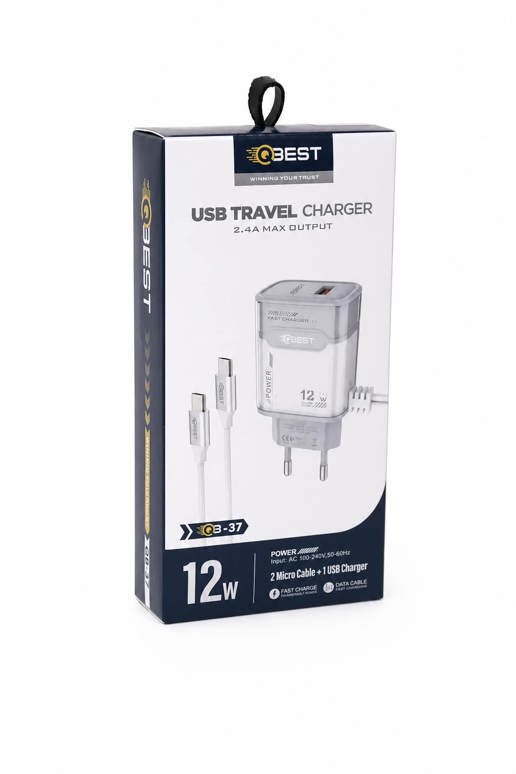 28b2f6c6-1e0f-4e00-a4cd-b2ebd59e78c5.png شاحن USB QBest بقدرة 12 واط مع وصلتي Micro QB37 - الصورة 1