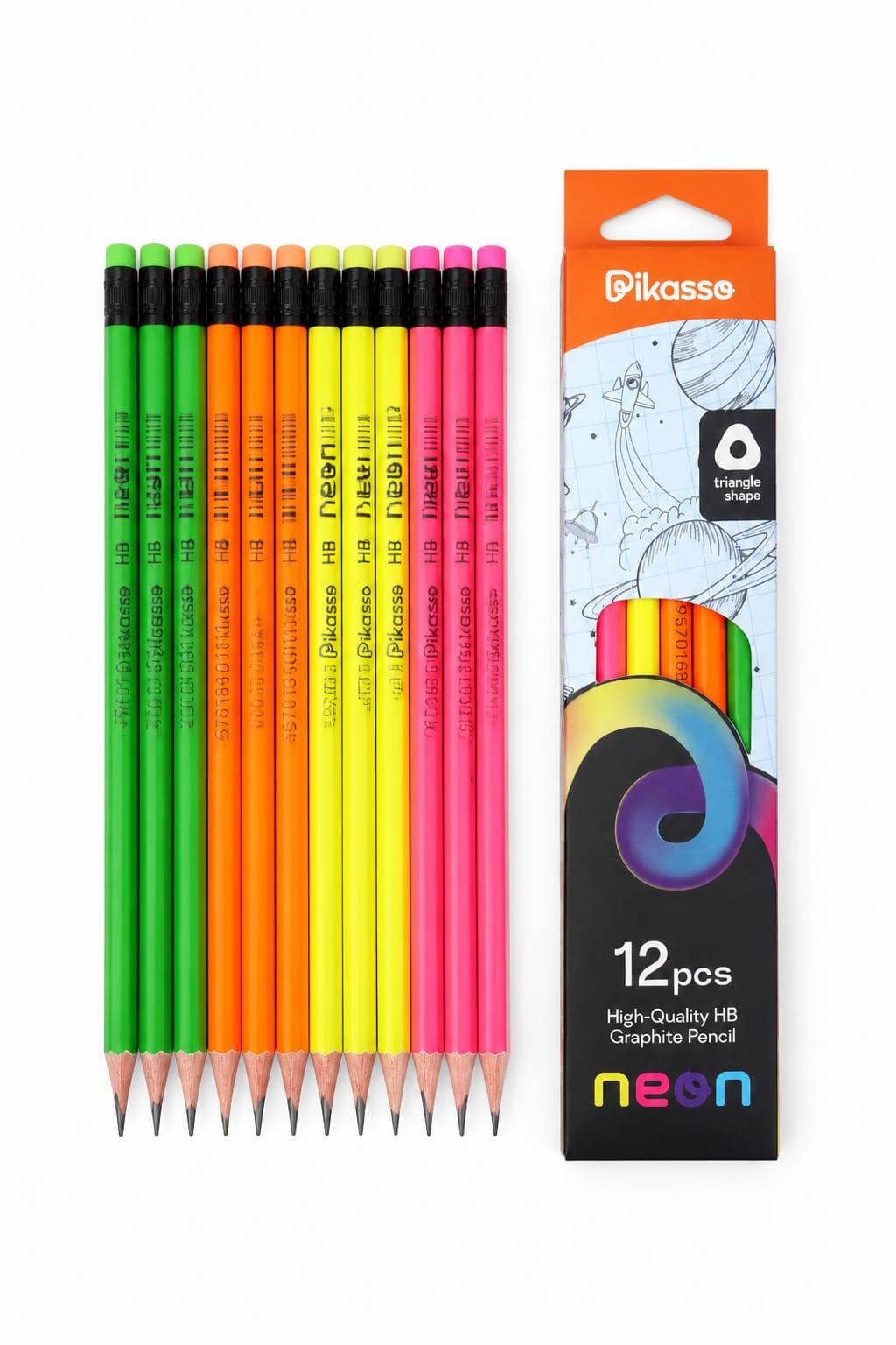 3122ba89-cd49-4529-850c-98cbdd2f998c.jpg علبة أقلام رصاص Pikasso Neon HB، 12 قلم - 12071 - الصورة 1