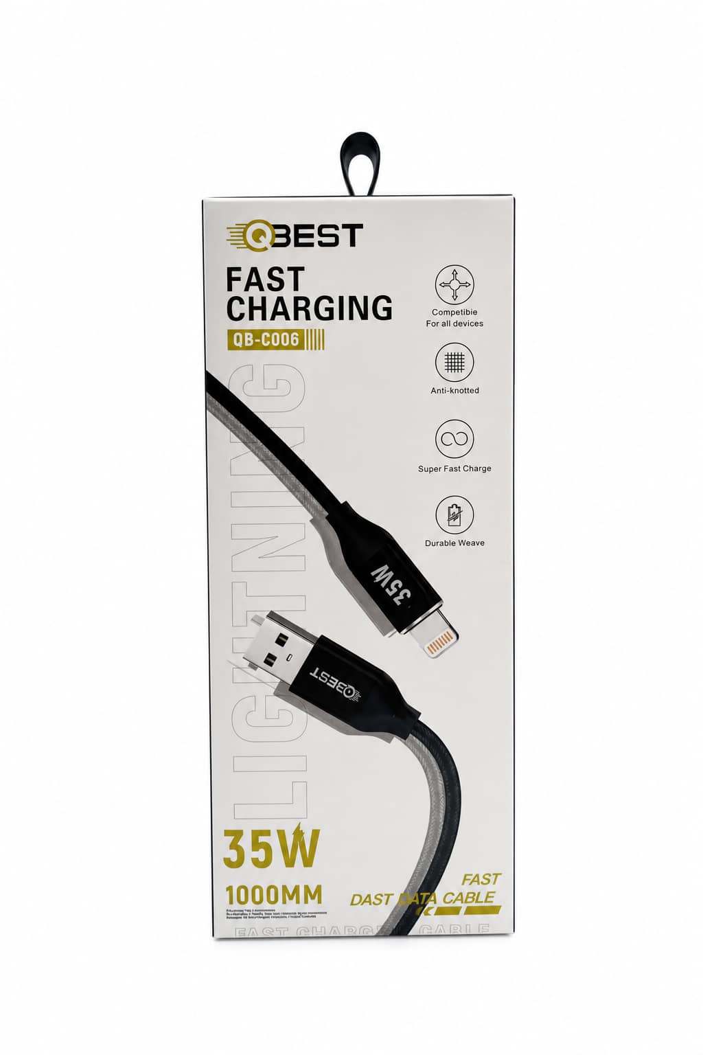 34361b83-ebe6-4874-8121-f4c2a37b470d.png كابل شحن QBest USB إلى Lightning بقدرة 35W - QB C006 - الصورة 1