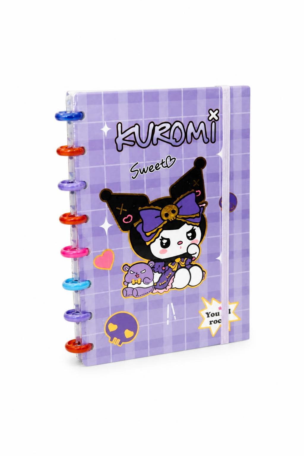 35dc4ec0-c533-482b-9aa3-bb5bbd605cfc.jpg دفتر ذكريات KUROMI بنفسجي بسلك ملون ومطاطة - 14170 - الصورة 1