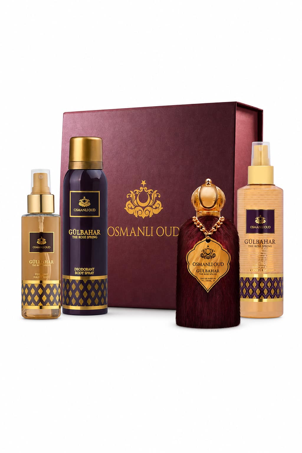 477109d1-ad5b-4c1c-b6e3-32dff5a7ef7b.png طقم عطور OsmanliOud Gulbahar من 4 قطع برائحة الورد والعود - الصورة 1