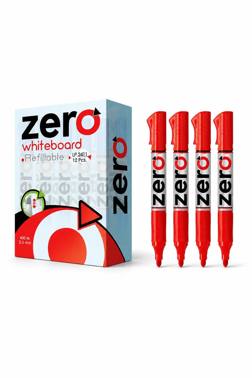 4b04f9d6-415c-49db-829f-27995807cdda.jpg علبة أقلام وايت بورد Zero حمراء قابلة للتعبئة - 12 قطعة - الصورة 1