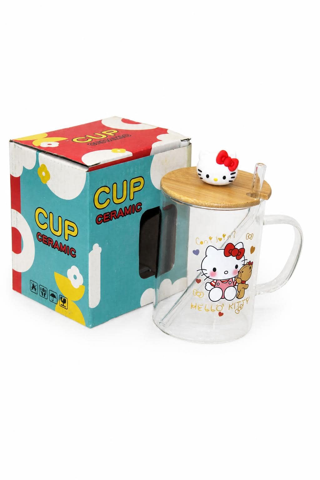 4ef6f901-701a-4ad5-b254-2c382d7e9d35-1.jpg ماغ بيريكس Hello Kitty بغطاء خشبي وشلمونة زجاجية 9752 - الصورة 1