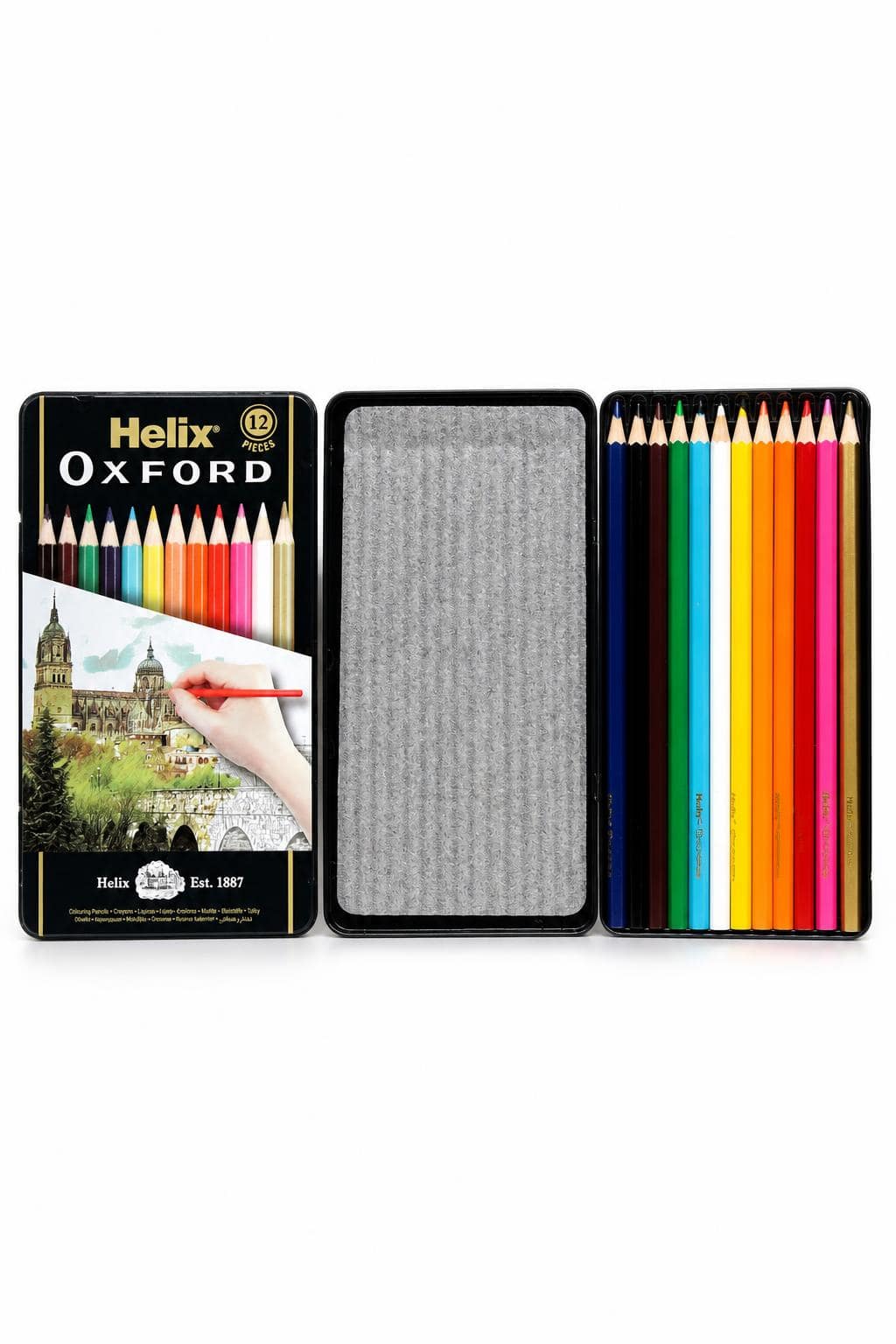 5b32356e-ecc2-4d59-b50a-0f004fc03410.jpg علبة ألوان خشبية Helix OXFORD معدنية 12 لون - موديل 2555 - الصورة 1