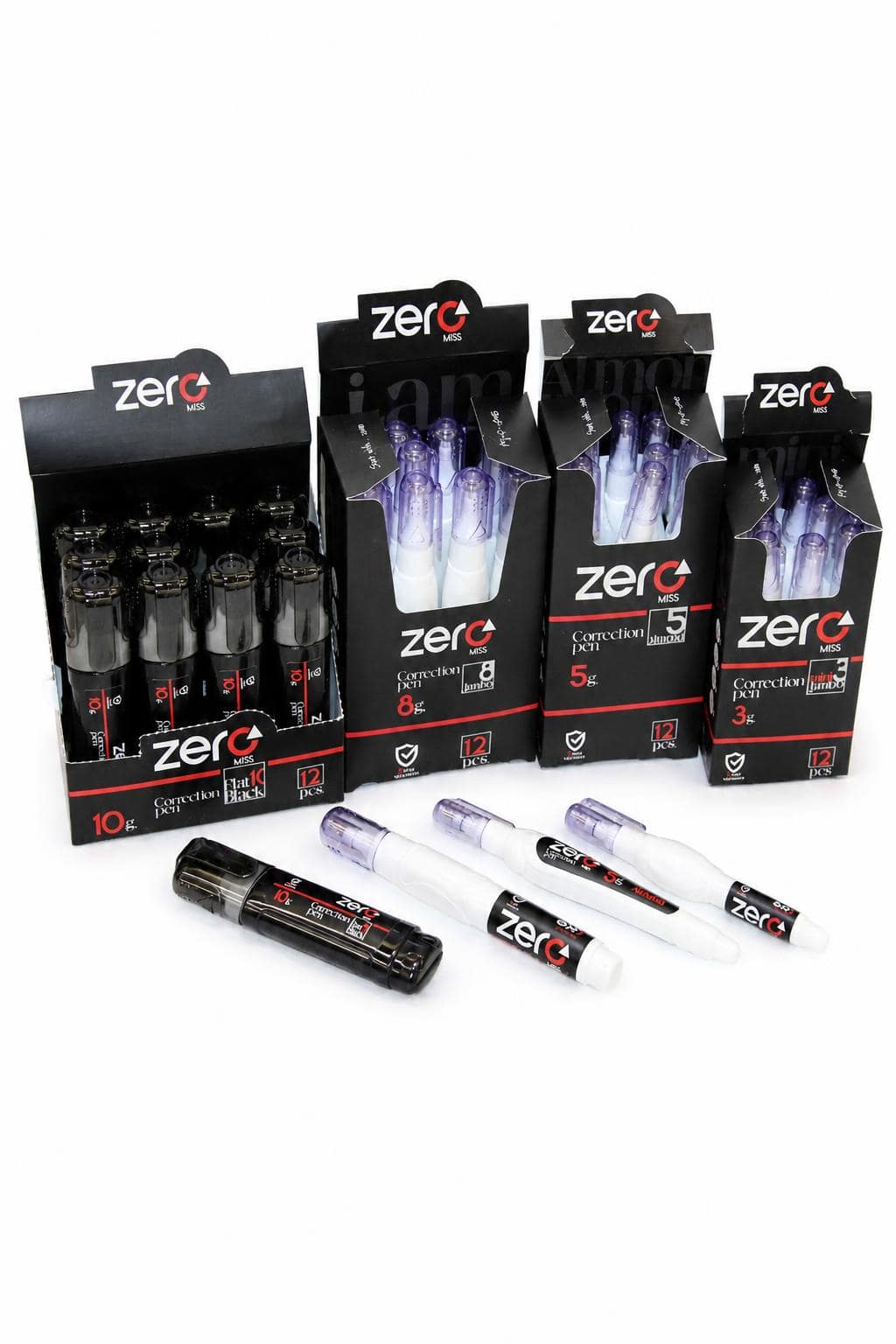 5f7ed849-237c-4d8e-8ffa-c1cca7f0c8e9.jpg علبة أقلام تصحيح zero MISS Flat Black 10 g، 12 pcs - الصورة 1