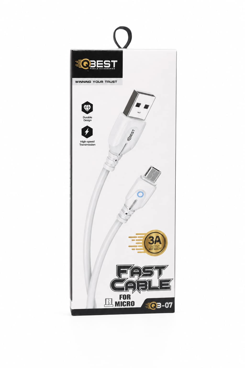 6c034195-4a16-4902-995a-7c3ad3e80a7d.png كابل شحن Micro USB من QBest بخرج 3A موديل QB07 - الصورة 1