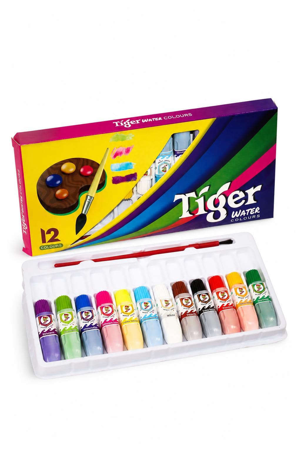 917cfae6-f84b-44f9-a6f5-0781448e7b1f-1.jpg علبة ألوان مائية Tiger 12 لون مع ريشة - موديل 5620 - الصورة 1