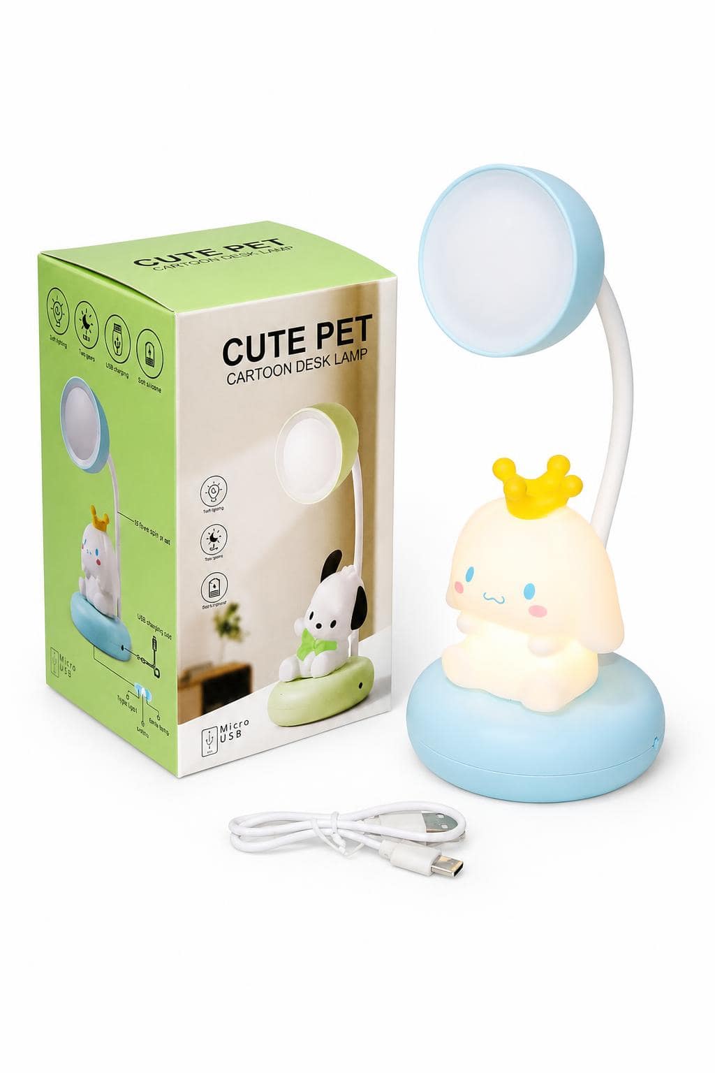 9e19a252-dbf1-4ba7-8132-e0ba25d16a2b.jpg مصباح مكتب CUTE PET كرومي قابل للشحن مع إضاءة ليلية - 10180 - الصورة 1