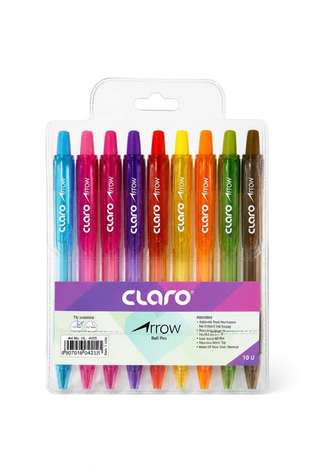 a3bbc219-ab58-4b65-83ee-15ccd1b0b7eb.jpg طقم أقلام حبر ناشف Claro Arrow كباس 0.7 مم - 10 ألوان - الصورة 1