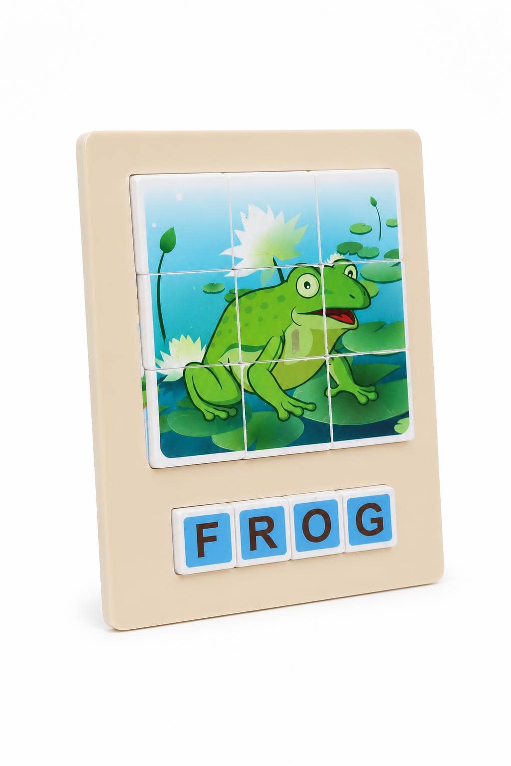 ac64ea1a-217b-4644-a778-3d37cf66683e.jpg لوحة بزل خشبية لتركيب كلمة FROG - موديل 15791 - الصورة 1