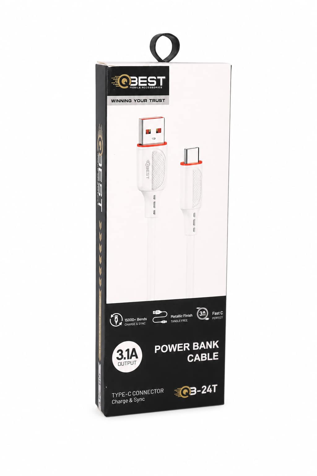 b1c78a17-f787-4bfd-af42-282d49e803ff.png وصلة باور بانك QBest USB TO Type-C بخرج 3.1A - QB24T - الصورة 1