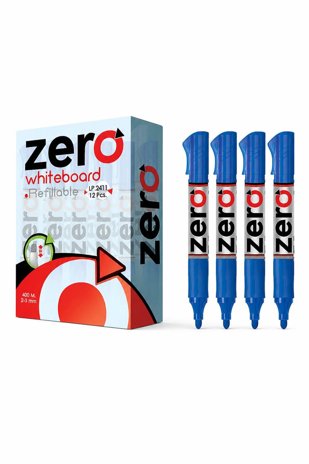 de5190a8-f3cf-458b-9840-c117b058215e.jpg قلم وايت بورد zero أزرق قابل لإعادة التعبئة 12 قطعة موديل 1282 - الصورة 1