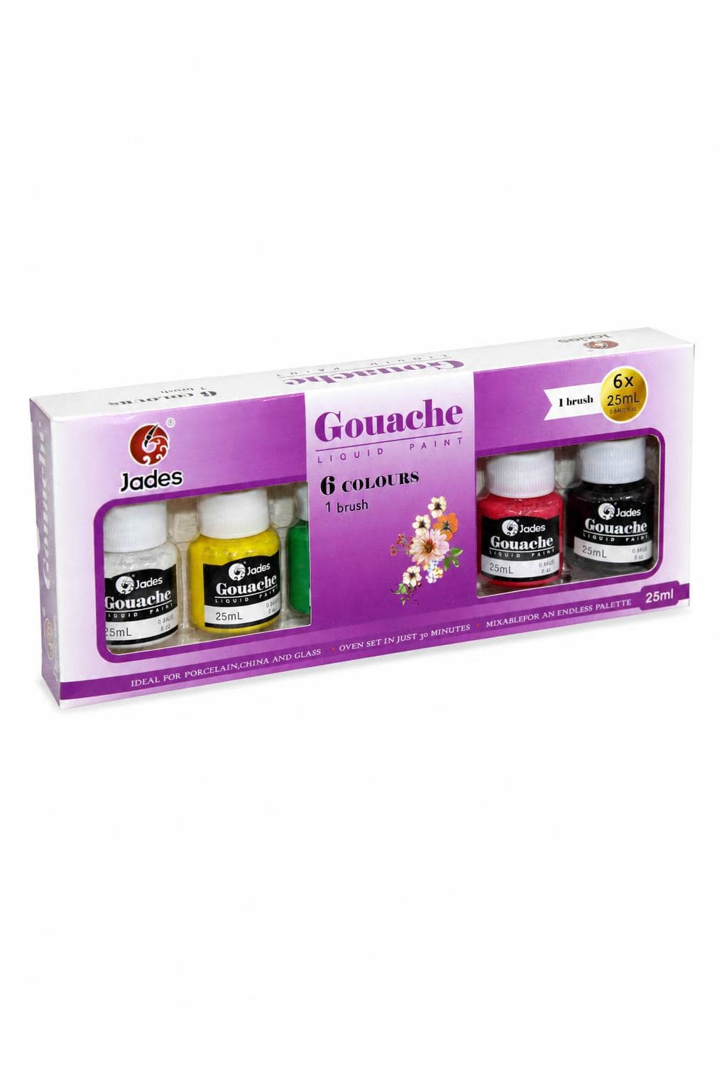 df4eef9f-5562-4223-9964-029fbbdd76fc-1.jpg ألوان غواش Jades سائلة 6 ألوان مع فرشاة 25mL - موديل 6843 - الصورة 1