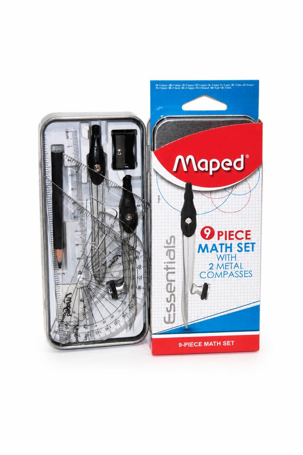 ee66b26b-a2a7-4f45-b281-6b43e0f4d18c.jpg علبة هندسة معدنية Maped 9 قطع مع برجلين - 6915874 - الصورة 1