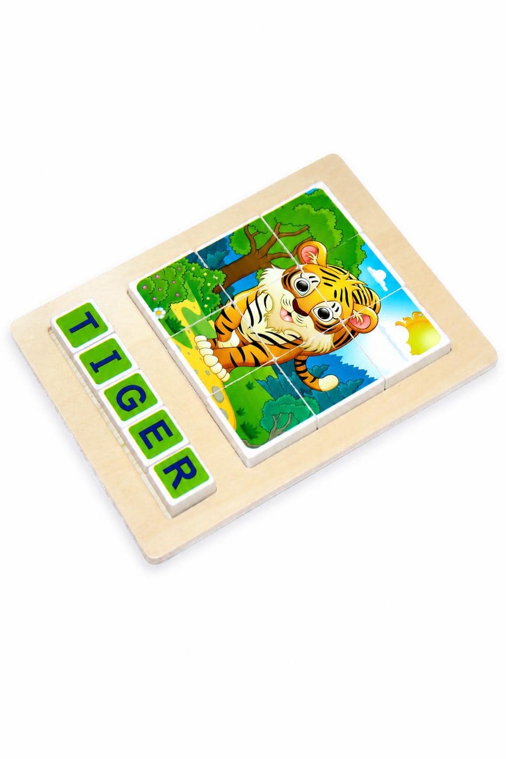 f56e0a59-e821-41d6-a610-07fa972b696e.jpg لوحة بزل خشبية لتركيب كلمة TIGER - موديل 15787 - الصورة 1