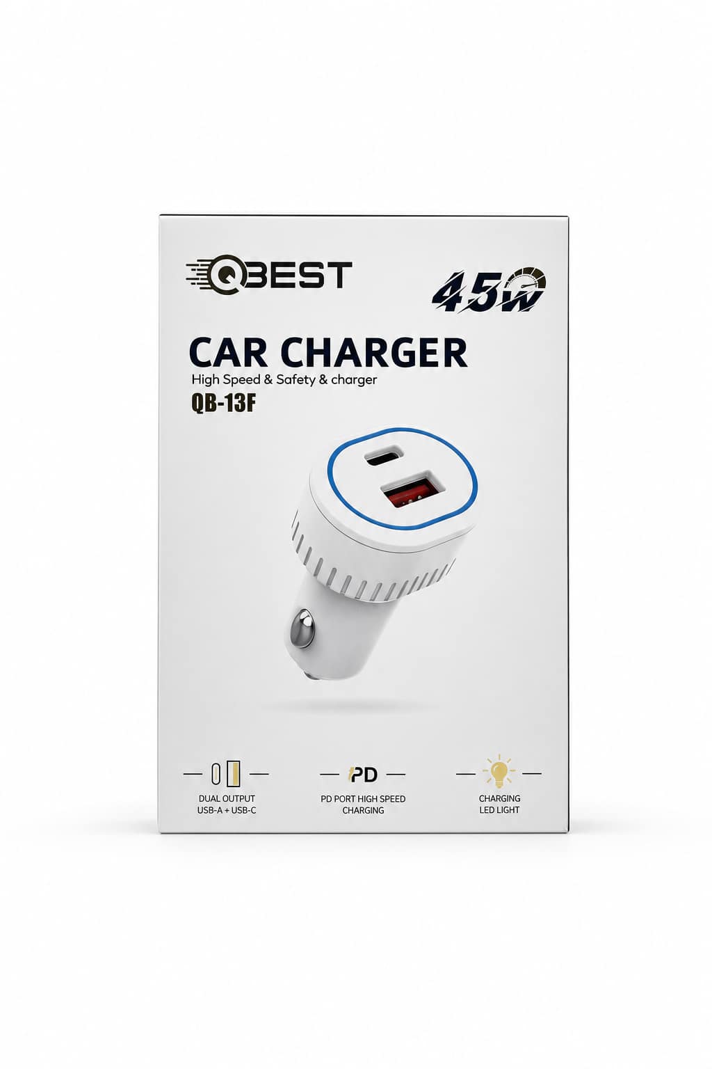 f6377ac4-4ef0-4433-a097-fee6066d942a.png شاحن سيارة QBest بقوة 45W ومنفذي USB وType-C موديل QB13F - الصورة 1