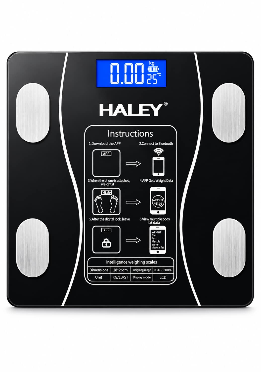 539d11c1-8aa5-4903-bf50-13f0f6c77e29 ميزان HALEY ذكي لقياس الوزن حتى 180 كجم بشاشة LCD موديل HY-5006 - الصورة 1