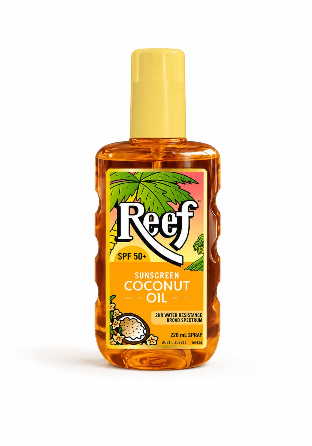 زيت واقي شمس Reef SPF 50+ زيت واقي شمس Reef SPF 50+ بجوز الهند – بخاخ حماية واسعة 220 مل - الصورة 1
