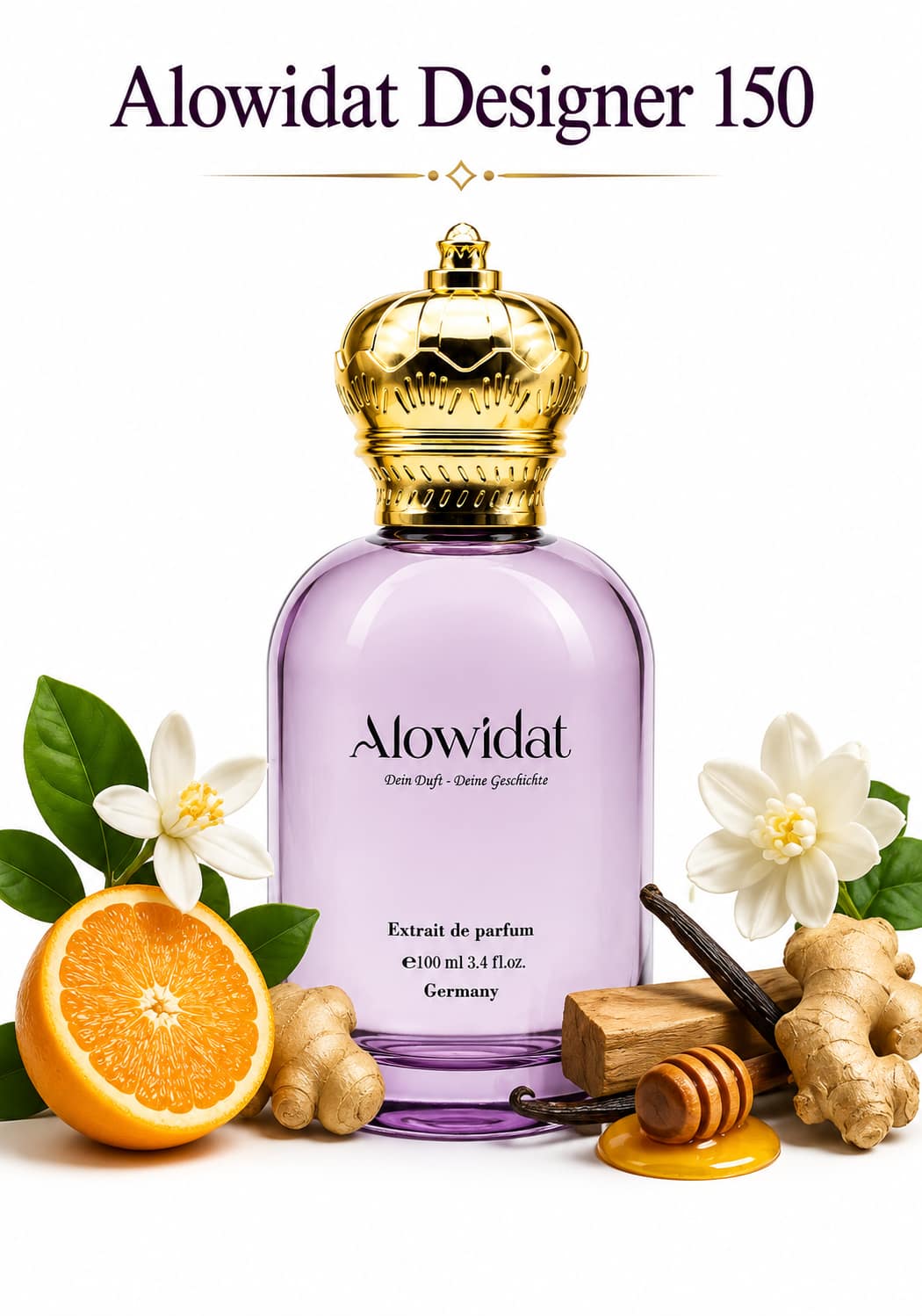 0b08341e-32cc-4ecd-9ff7-2068a6d1423b عطر نسائي Alowidat Designer 150 – زهري حمضي بلمسة فانيليا عسلية - الصورة 1