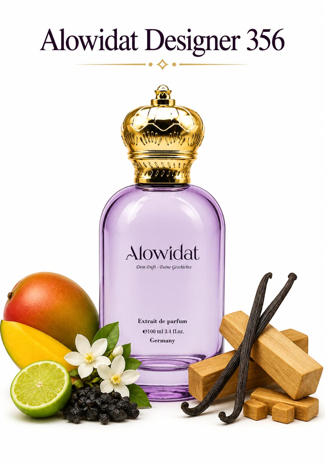 4bb25bcb-d7f2-462f-a996-e72681cd8fb3 عطر نسائي Alowidat Designer 356 – فاكهي فانيلي بلمسة خشبية دافئة - الصورة 1