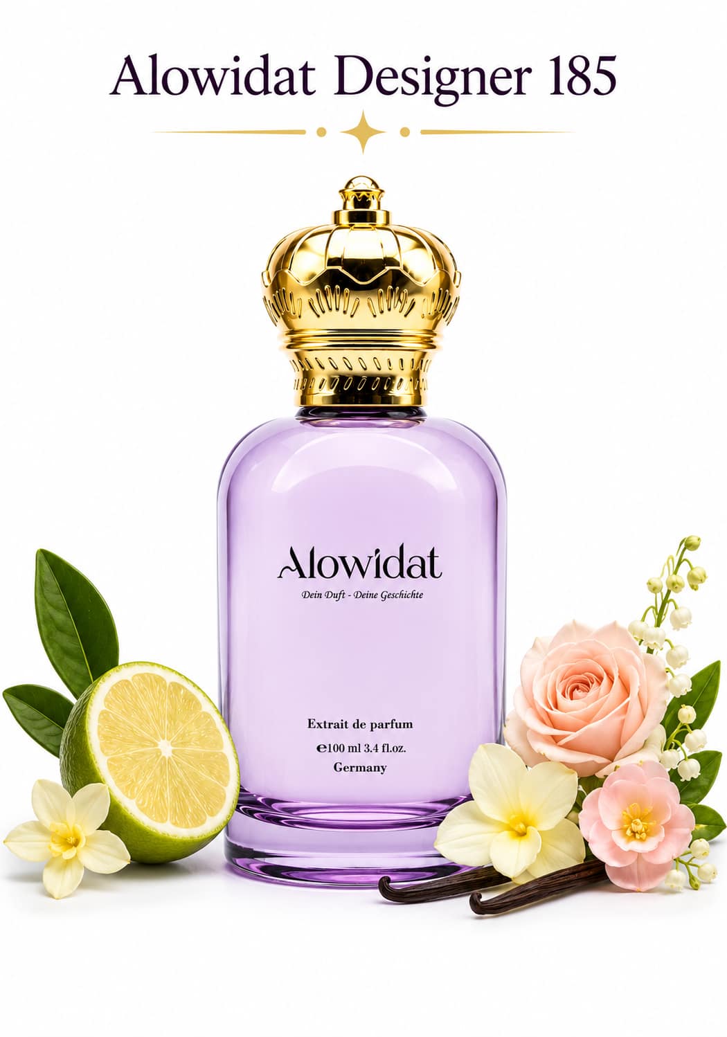 4c05de33-b54e-4922-af48-64859cb59589 عطر نسائي Alowidat Designer 185 – زهري حمضي بلمسة فانيليا عنبرية - الصورة 1