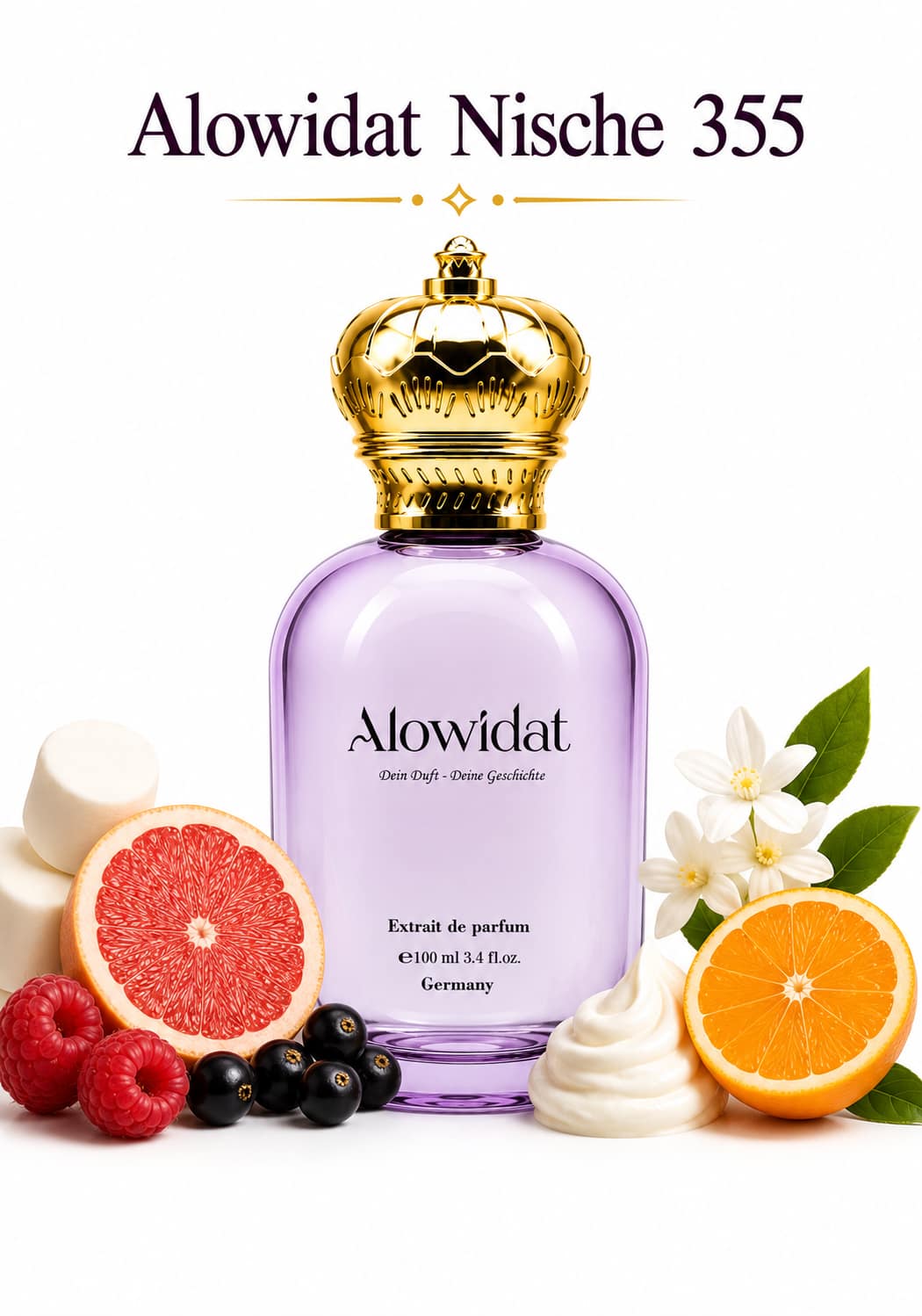 97119a13-e4a4-4223-b934-5ba1c122df7f عطر نسائي Alowidat Nische 355 – فاكهي حلو بلمسة مسكية كريمية - الصورة 1