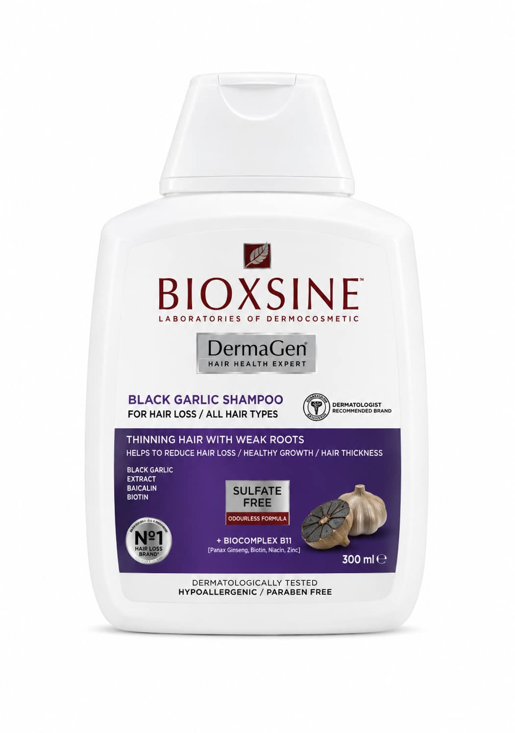 3cb2454a-d801-44d2-a8bc-2fbc7ad5220b شامبو Bioxcin Black Garlic لتساقط الشعر 300 مل – خالٍ من السلفات - الصورة 1