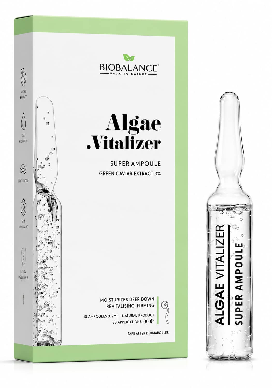 a1b06f57-31dd-439a-9f7f-a4a95e1c4444 أمبولات Algae Vitalizer مع مستخلص الكافيار الأخضر 3% – ترطيب وتجديد البشرة | BIO BALANCE - الصورة 1
