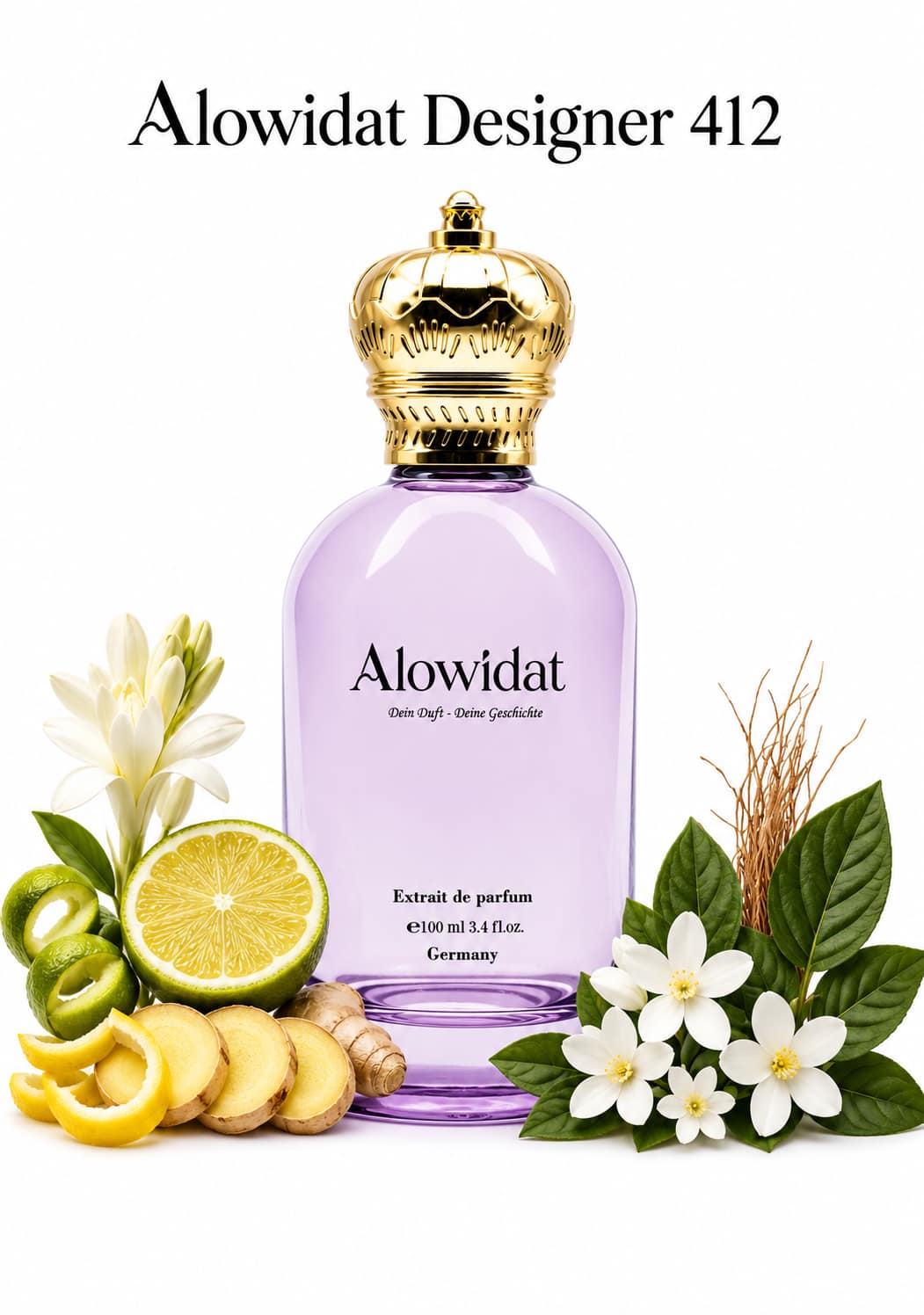 590dfa4e-4b87-48e9-a307-f339e66bd36d عطر نسائي Alowidat Designer 412 – زهري حمضي بلمسة زنجبيل ناعمة - الصورة 1