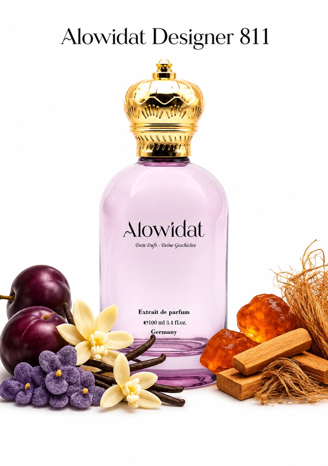 b566e2c1-b25c-44b2-a8ee-c623ff778985 عطر نسائي Alowidat Designer 811 – زهري فانيلي بلمسة عنبرية دافئة - الصورة 1