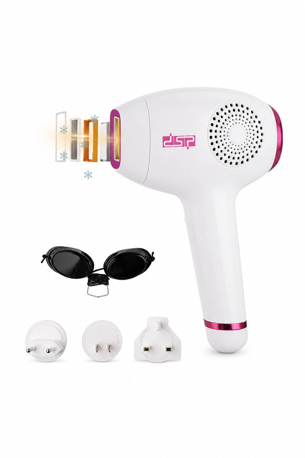 6d110db6-96e3-4ff2-b4bb-eacb1e73226e.png جهاز ليزر إزالة الشعر DSP 70201 IPL بتبريد ثلجي 350,000 ومضة - الصورة 1