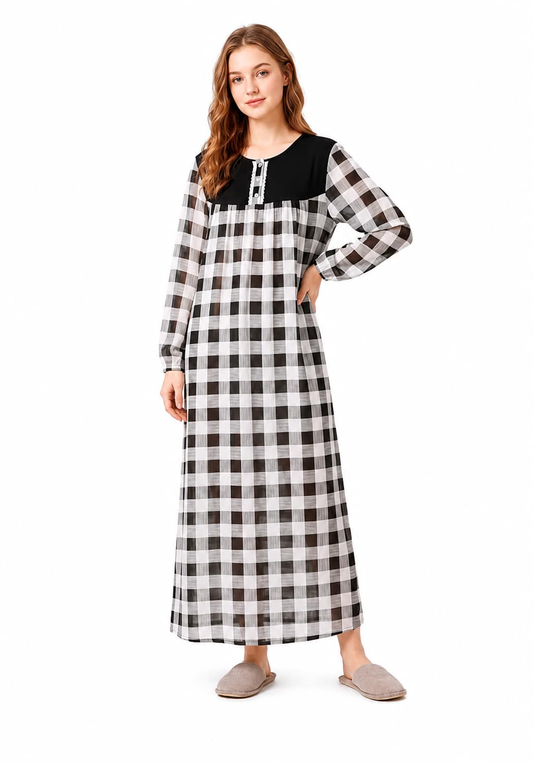 7782b497-9d82-440c-ae55-69871a158182 قميص نوم كاروهات نسائي Sola – ريون 100% | M–L - الصورة 1