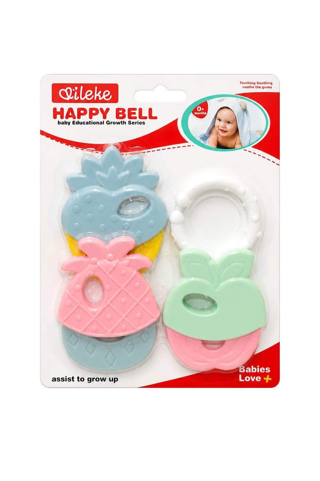 907dda09-6cf8-401a-8361-22ac8f6a7f02.jpg عضاضات أسنان Qileke Happy Bell للأطفال 3 قطع - موديل 12892 - الصورة 1