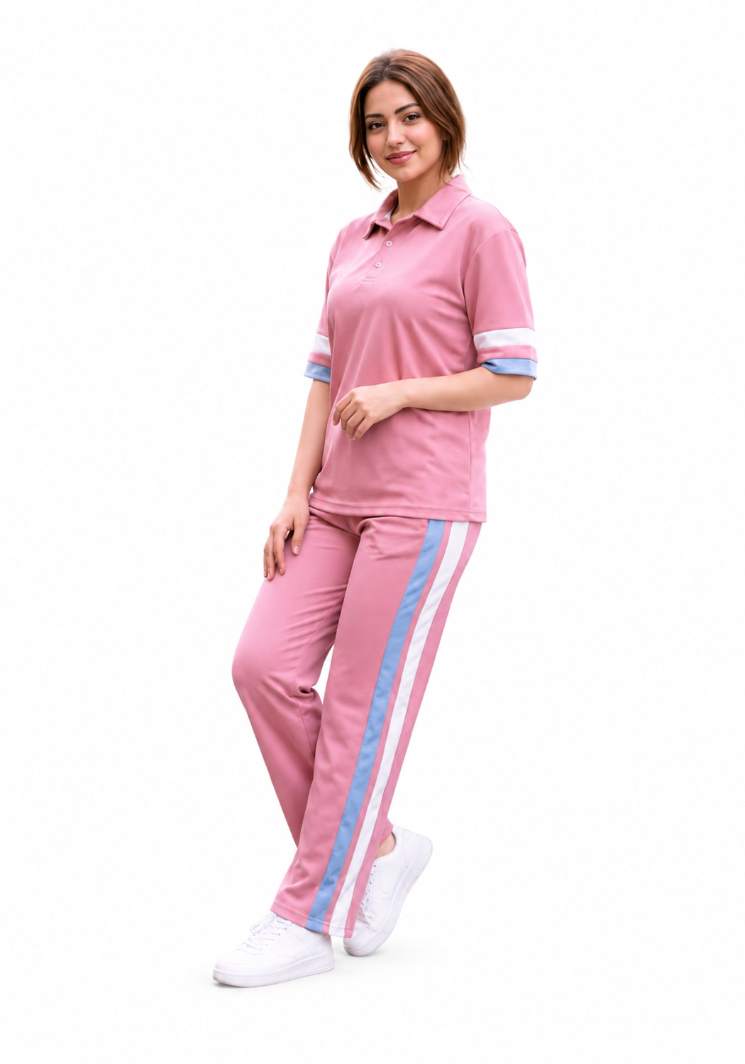 ca403cfe-da60-49b5-a5aa-84f36ccfe512 بجامة نسائية Sola بخطوط جانبية وياقة بولو – بوليستر وفيسكوز | M–XL - الصورة 1