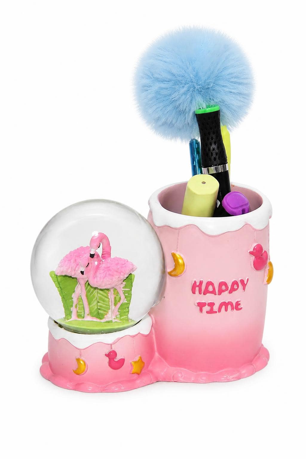 c1a0a539-5f3c-4b5a-984a-cd4012e4d8b6.jpg كرة ثلج مضيئة مع كاسة أقلام وردية موديل 10319 - الصورة 1