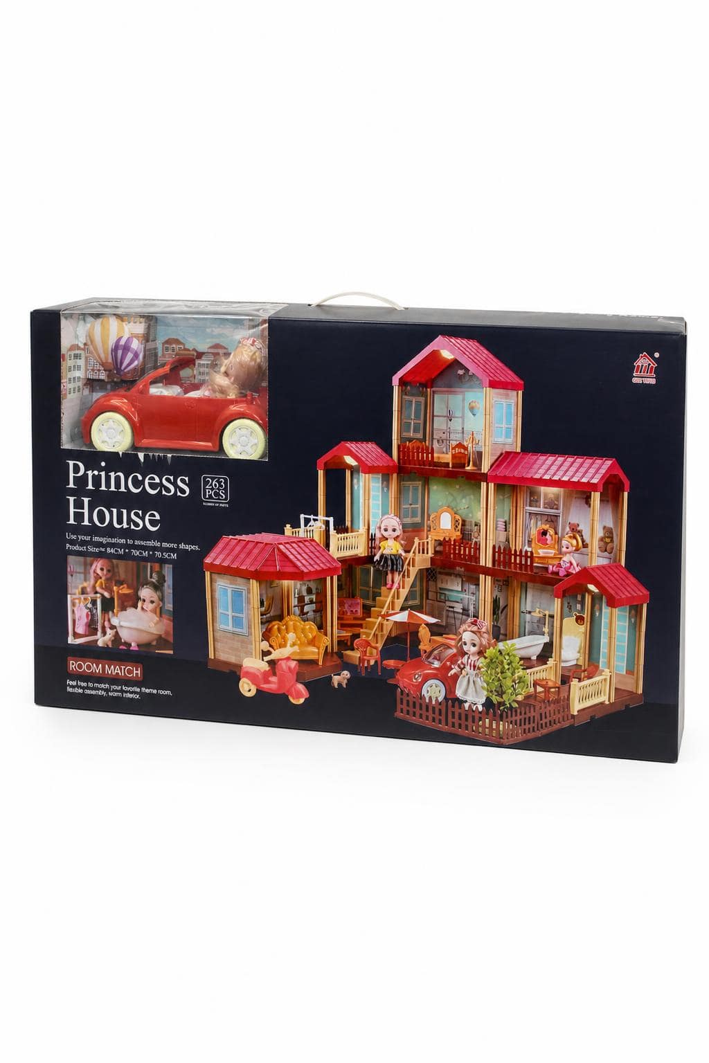 8420b044-aac6-42c8-bbd9-ab38b864176c.jpg قصر دمى QIXI TOYS Princess House 263 قطعة مع سيارة - الصورة 1