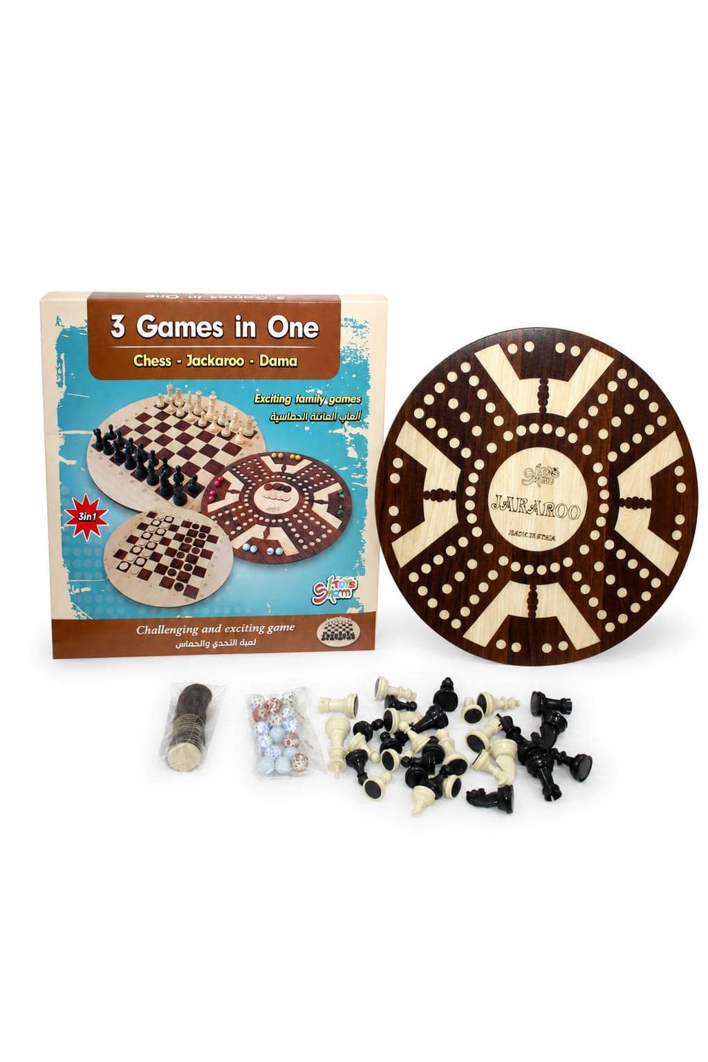 22d869d7-1d1a-4363-9e77-1b83d81f9e01.jpg Sham Toys لعبة خشبية 3 في 1 جاكارو وشطرنج وضاما 1019 - الصورة 1
