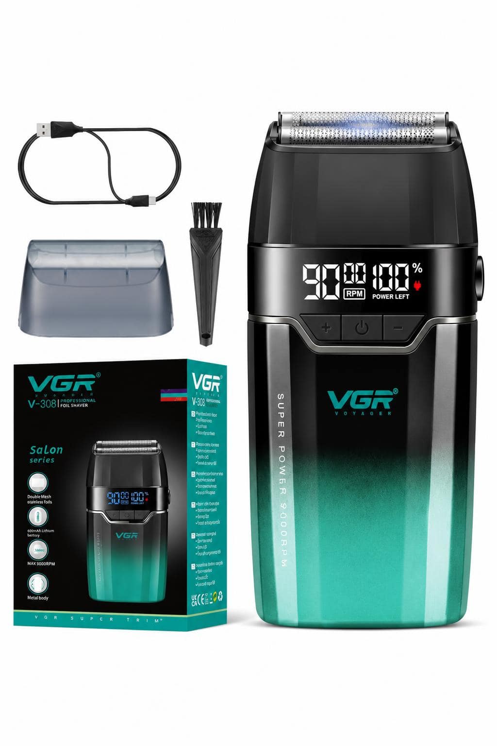 623ffa94-5f0a-4a70-b33a-d8ad4168413a.jpg ماكينة حلاقة VGR 308 للرجال بشاشة LED و3 سرعات - الصورة 1