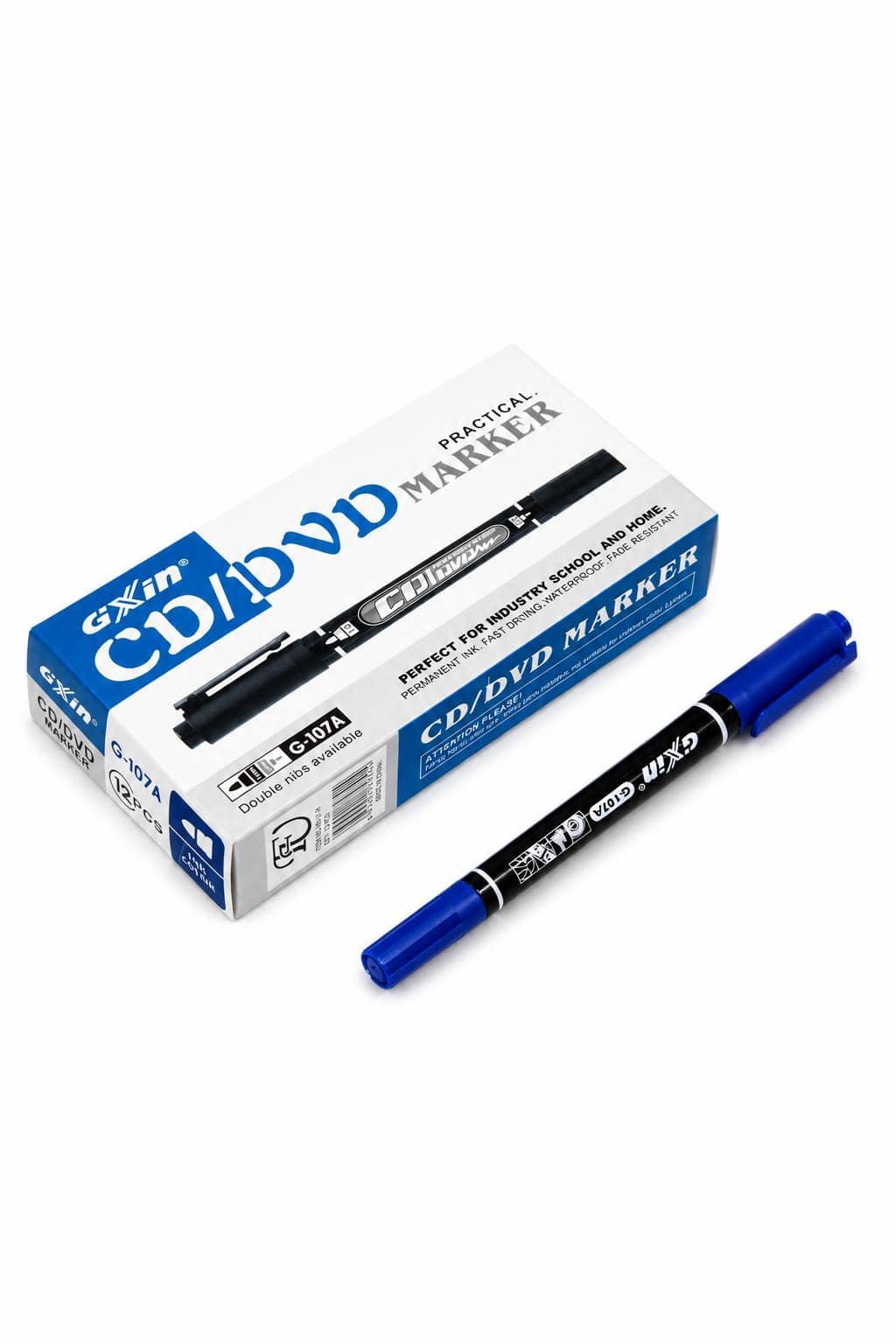 1bd57136-07d6-4314-bf71-dd278ee68432.jpg قلم Gixin CD/DVD بطرفين وحبر أزرق دائم - موديل 7217 - الصورة 1