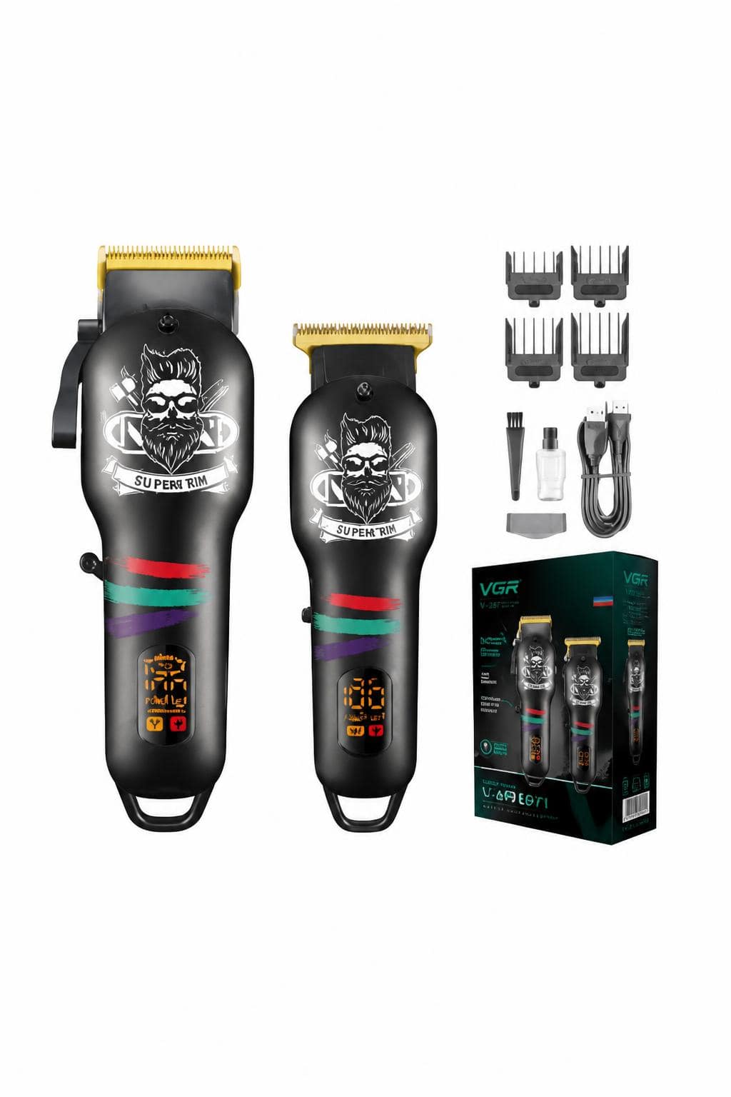 e44aa3c5-3a75-4213-8a39-3e149c99288e.jpg طقم ماكينة حلاقة VGR V-699+V-971 بشاشة LED وشحن USB - الصورة 1